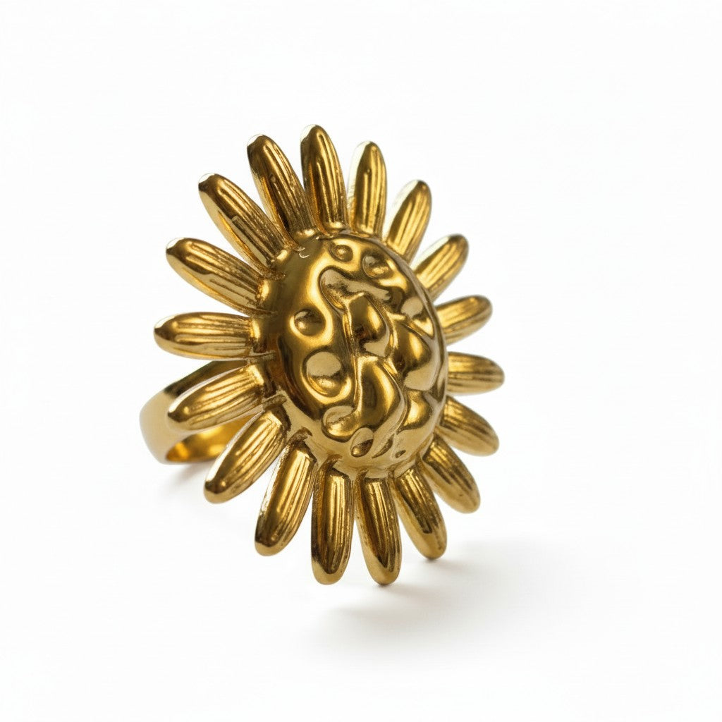 Sunburst Stainless Steel Ring
