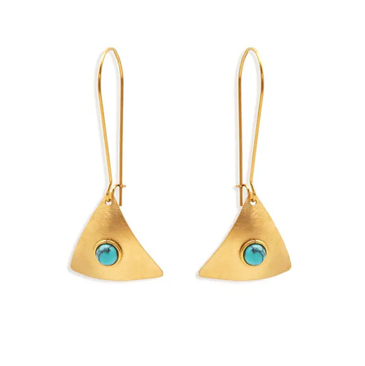 Nazar Brushed Gold Earrings w Mineral Stone